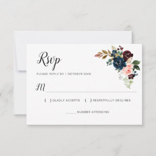Carte RSVP bleu bleu marine rousse rose