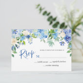 Carte RSVP bleu clair Hydrangée Florale Aquarelle (Debout devant)