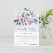 Carte RSVP bleu clair Rose couleur aquarelle roman (Debout devant)