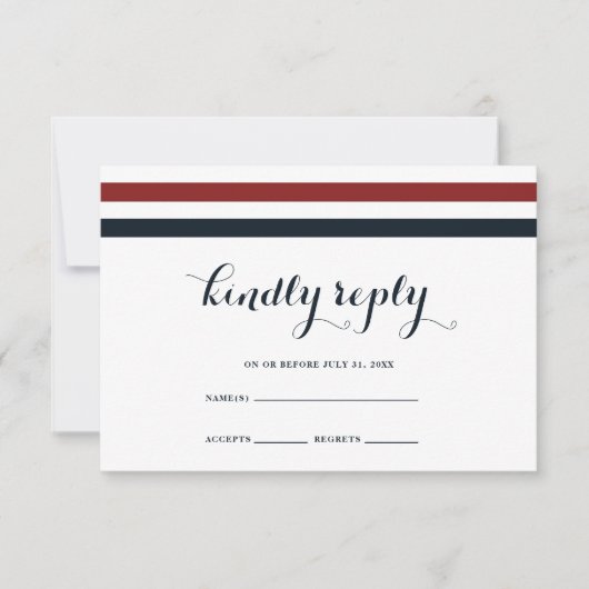 Carte RSVP bleu et blanc Mariage côtier (Devant)