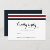 Carte RSVP bleu et blanc Mariage côtier (Devant / Derrière)