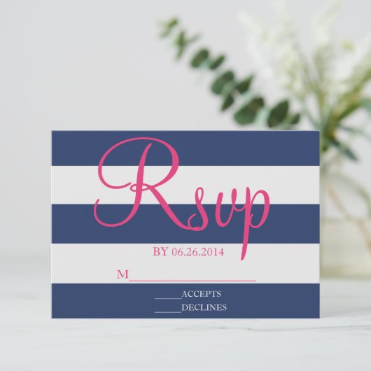 Carte RSVP bleu et rose marine (Debout devant)