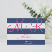 Carte RSVP bleu et rose marine (Debout devant)