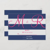 Carte RSVP bleu et rose marine (Devant / Derrière)