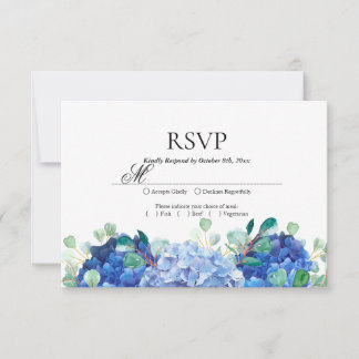 Carte RSVP bleu hydrangea eucalyptus vert
