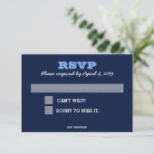 Carte RSVP bleu marine avec lignes de message d'in (Debout devant)
