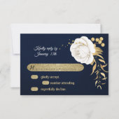 carte RSVP bleu marine floral or blanc (Devant)