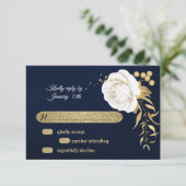 carte RSVP bleu marine floral or blanc (Debout devant)