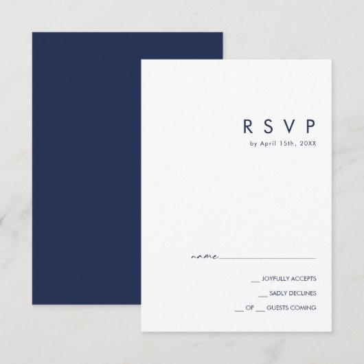 Carte RSVP bleu marine minimaliste moderne (Devant / Derrière)