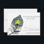Carte RSVP bleu Peacock Feather<br><div class="desc">Cette belle carte est fournie avec des cartes blanches avec les mots RSVP scénarisé un design coloré de plumes de paon. Ce carte de remerciements est composé d'un script de calligraphie et d'une plume de paon. parfait pour les mariages,  les diplômes et autres célébrations de la vie.</div>