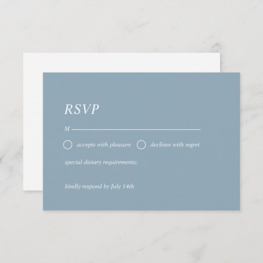 Carte RSVP bleu poussiéreux simple (Devant / Derrière)
