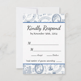 Carte RSVP bleu Vintage Romance