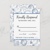 Carte RSVP bleu Vintage Romance (Devant / Derrière)