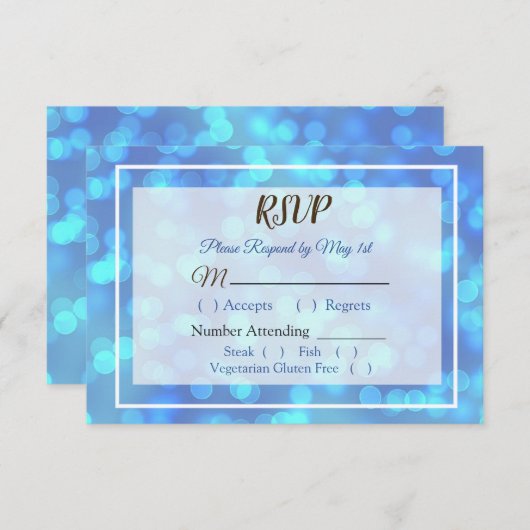 Carte RSVP Blue Bokeh Wedding (Devant / Derrière)