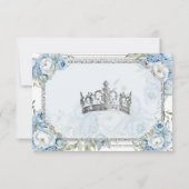 Carte Rsvp Blue Floral Argent Quinceañera QR (Dos)