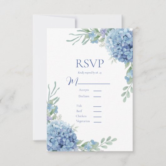 Carte RSVP Blue Floral Hydrangea (Devant)
