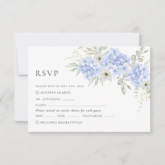 Carte RSVP Blue Floral Hydrangea Wedding (Devant)