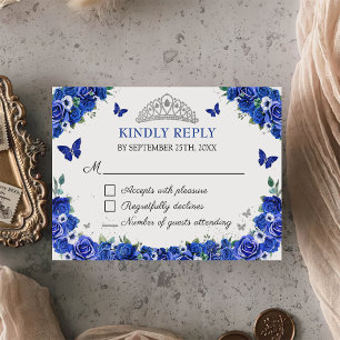 Carte RSVP Blue Floral Quinceañera Papillons