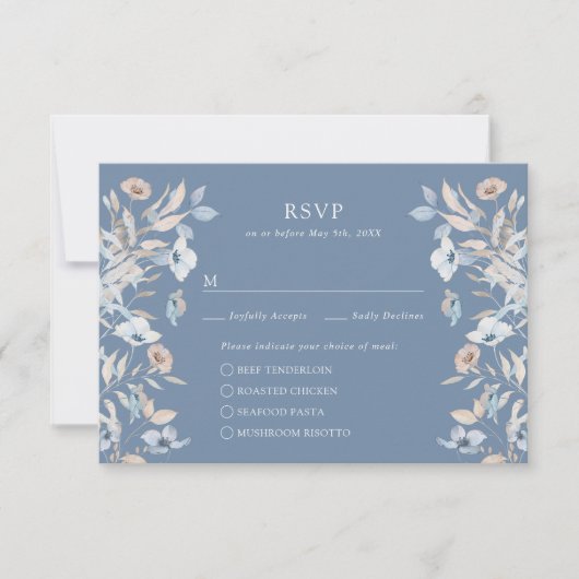 Carte RSVP Blue Floral Repas (Devant)