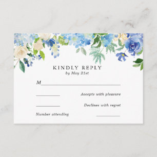 Carte RSVP Blue Hydrangea Watercolor FlowerWedding