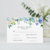 Carte RSVP Blue Hydrangea Watercolor FlowerWedding (Debout devant)
