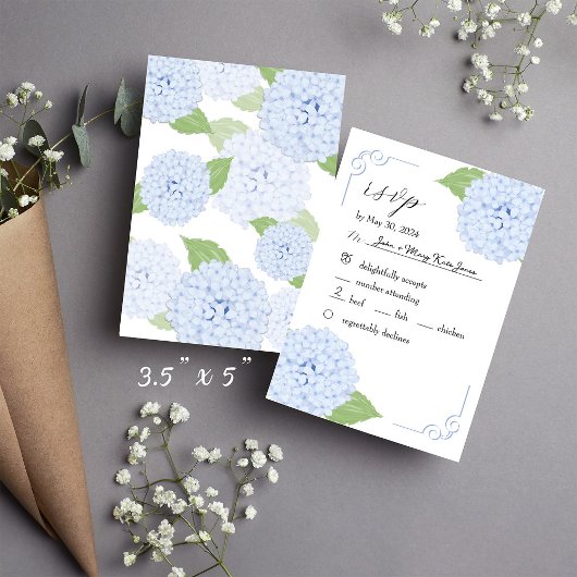 Carte RSVP Blue Hydrangea Watercolor Wedding