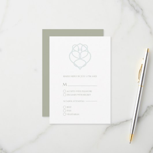 Carte RSVP Blue Irish Celtic Swan Love Knot Weddin (Devant/Arrière en situation)