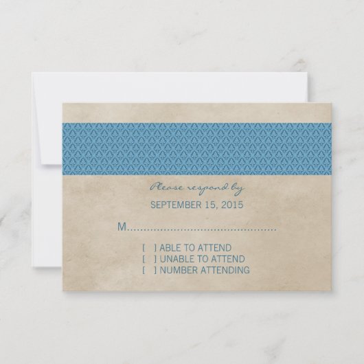 Carte RSVP Blue Rustic Damask (Devant)