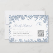 Carte RSVP Blue Toile avec code QR Chinoiserie Bir (Devant)