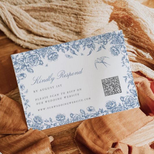 Carte RSVP Blue Toile avec code QR Chinoiserie Bir