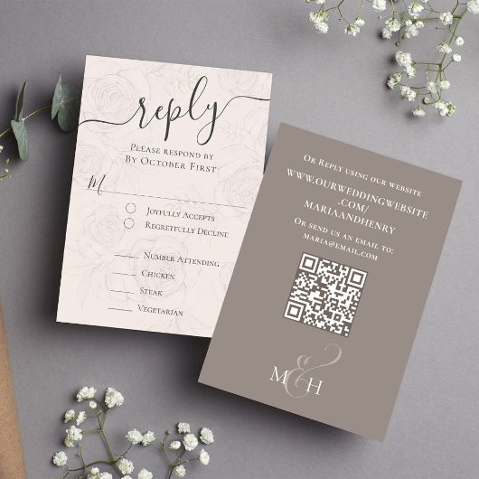 Carte RSVP Blush Floral Wedal avec choix de repas