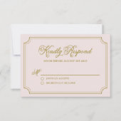 Carte RSVP Blush & Gold Whimsical Script Wedding (Devant)
