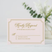 Carte RSVP Blush & Gold Whimsical Script Wedding (Debout devant)