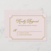 Carte RSVP Blush & Gold Whimsical Script Wedding (Devant / Derrière)