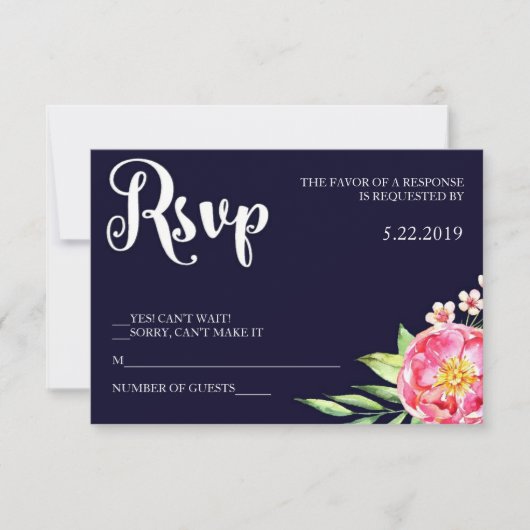 Carte RSVP Blush Navy (Devant)