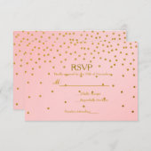 Carte RSVP Blush Pink & Gold Foil Confetti Wedding (Devant / Derrière)