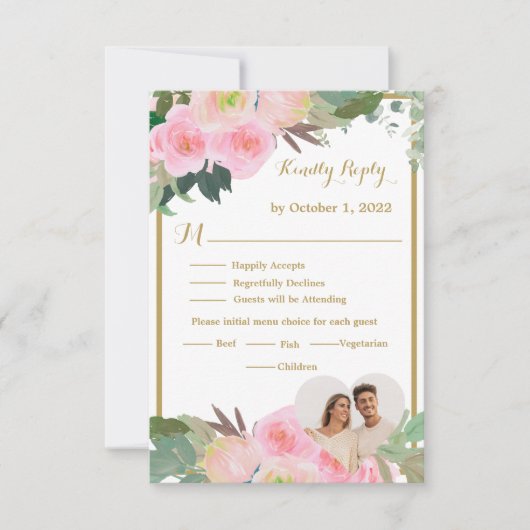 Carte RSVP Blush Pink Romantic Floral Wedding (Devant)