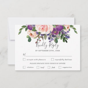 Carte RSVP Blush Plum Floral Mariage