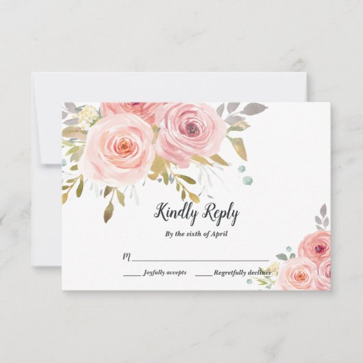 Carte RSVP Blush Rose Floral Wedding (Devant)