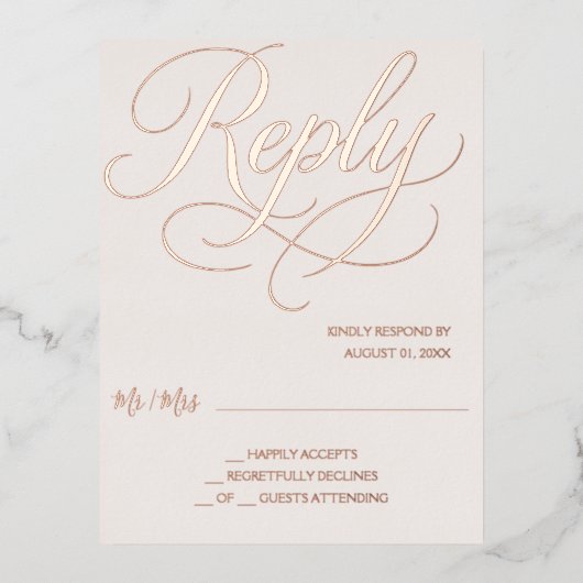 Carte RSVP Blush rose Gold Foil (Recto)