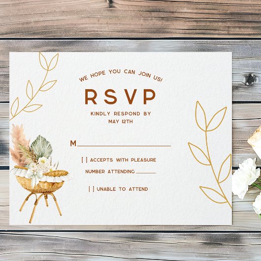 Carte RSVP Boho Bassinet Nursery Baby shower