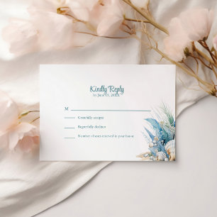 Carte RSVP Boho Blue Floral Beach et Shell Wedding