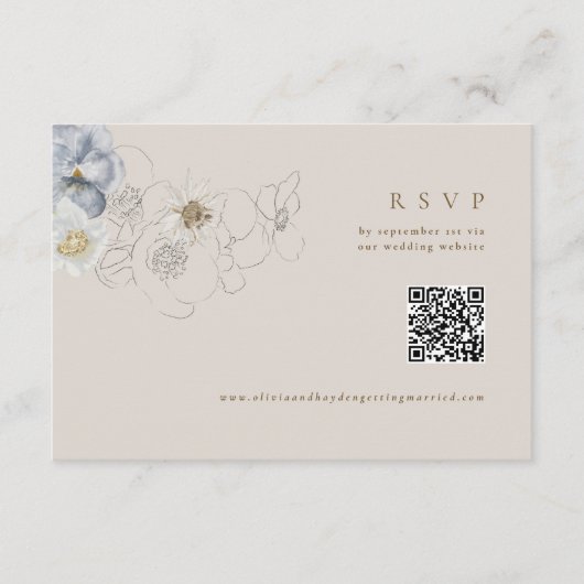Carte RSVP Boho Botanical Wedding avec code QR (Devant)