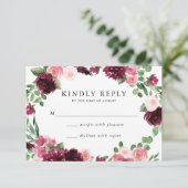 Carte RSVP Boho Burgundy & Blush Floral Wedding (Debout devant)