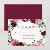Carte RSVP Boho Burgundy & Blush Floral Wedding (Devant / Derrière)