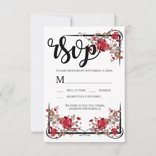 Carte RSVP Boho Chic Red Roses (Devant)
