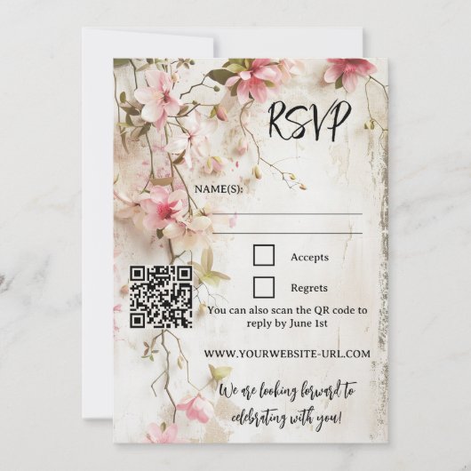 Carte RSVP Boho Chic Rustic Rose (Devant)