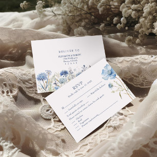Carte RSVP Boho Fleur sauvage bleu français mariag