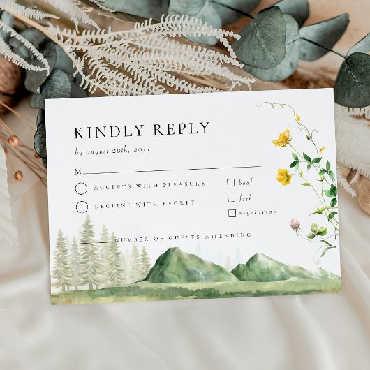 Carte RSVP Boho Fleur sauvage Forest Mountain Wedd