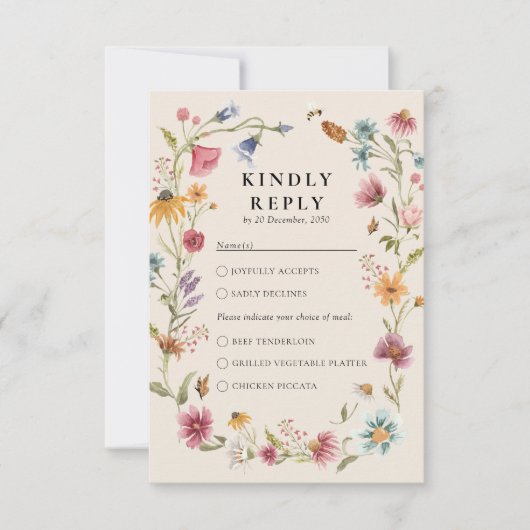 Carte RSVP Boho Fleur sauvage Wedding (Devant)